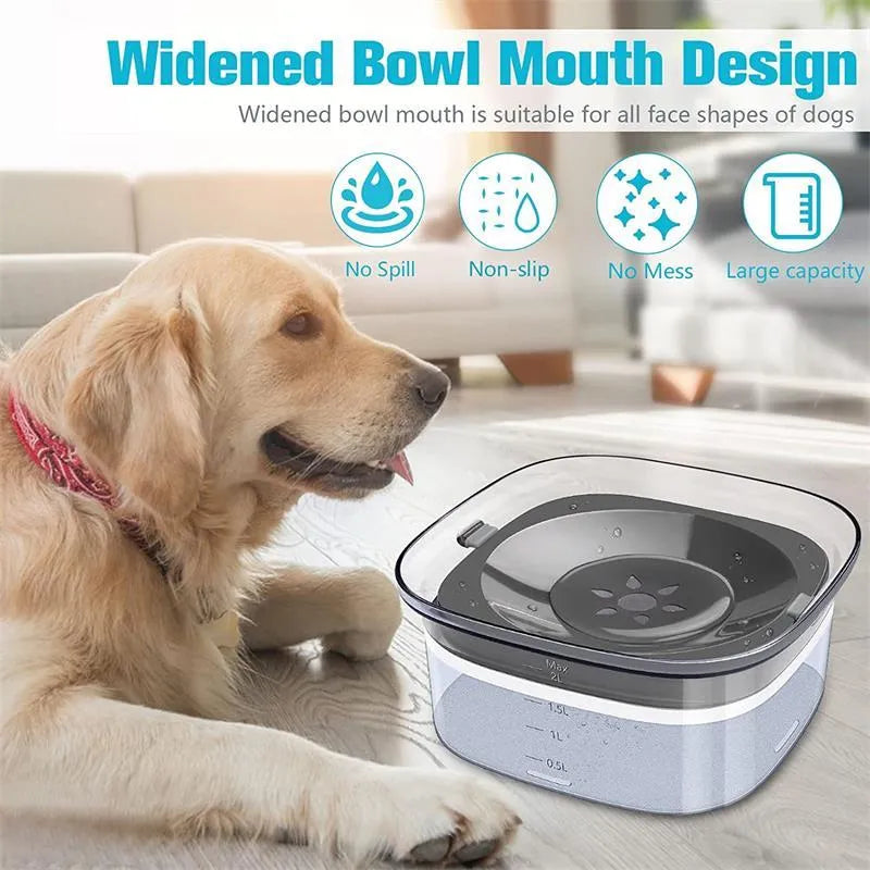 70oz Large Capacity Dog Water Bowl with Spill Proof Design, 2L Transparent Visible Water Level Slow Drinking Bowl for Dogs and Cats, Antispill Non-Slip Silicone Plugs and Frosted Bottom for Clean Floors