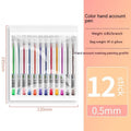 Set of twelve assorted colour gel pens with 0.5mm tips and plastic shells.