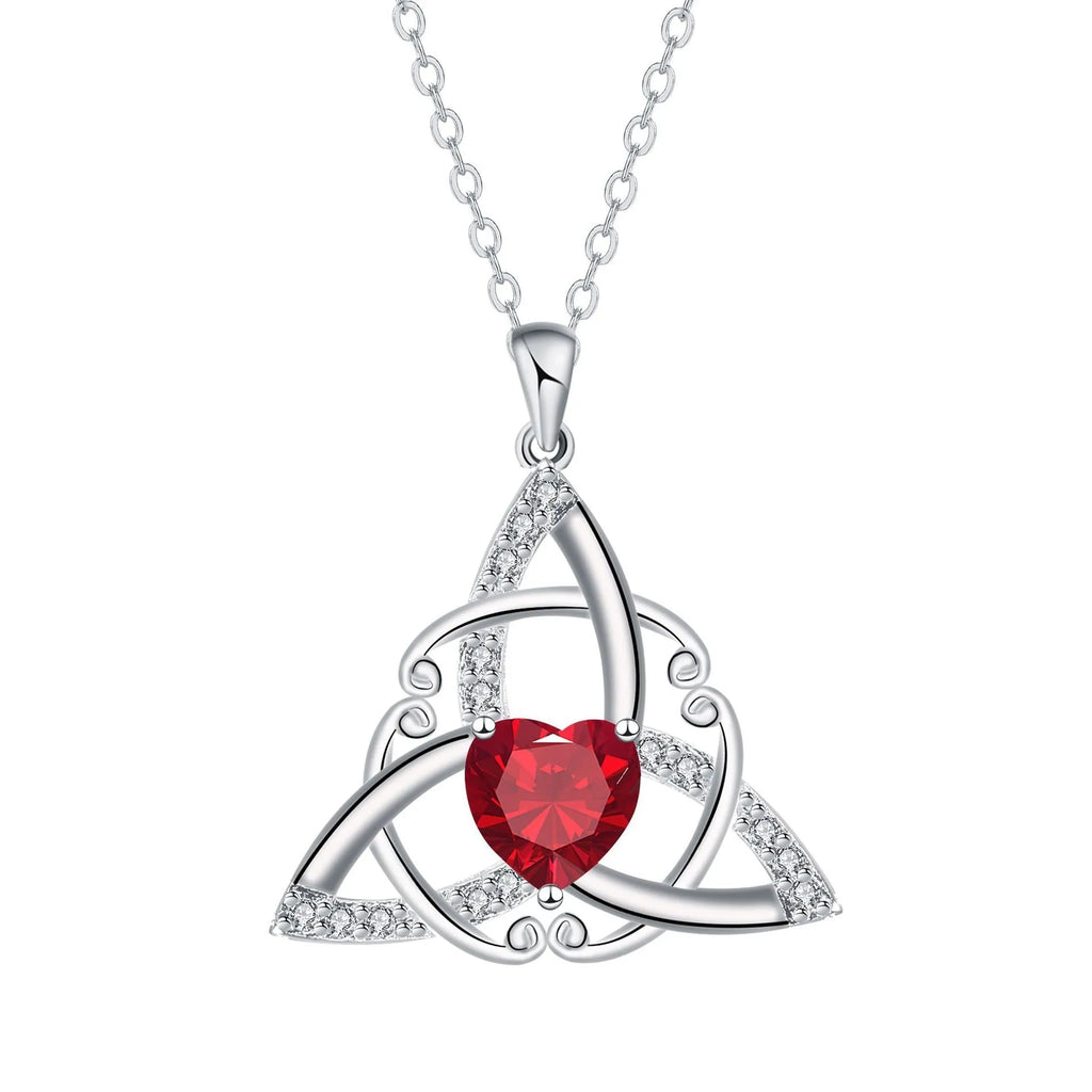 Women's Celtic knot geometric pendant necklace in copper with a choice of coloured electroplated finishes.