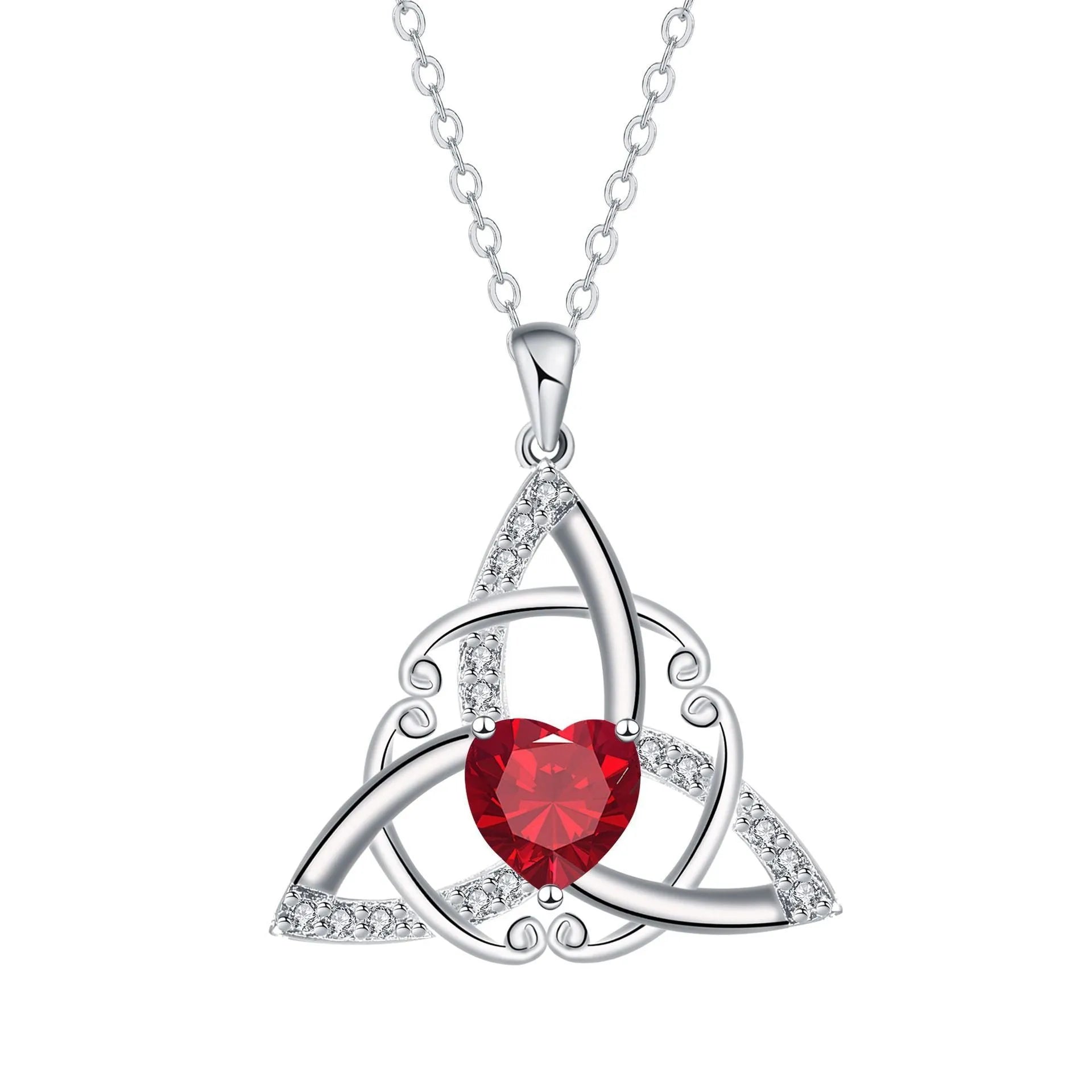 Women's Celtic knot geometric pendant necklace in copper with a choice of coloured electroplated finishes.