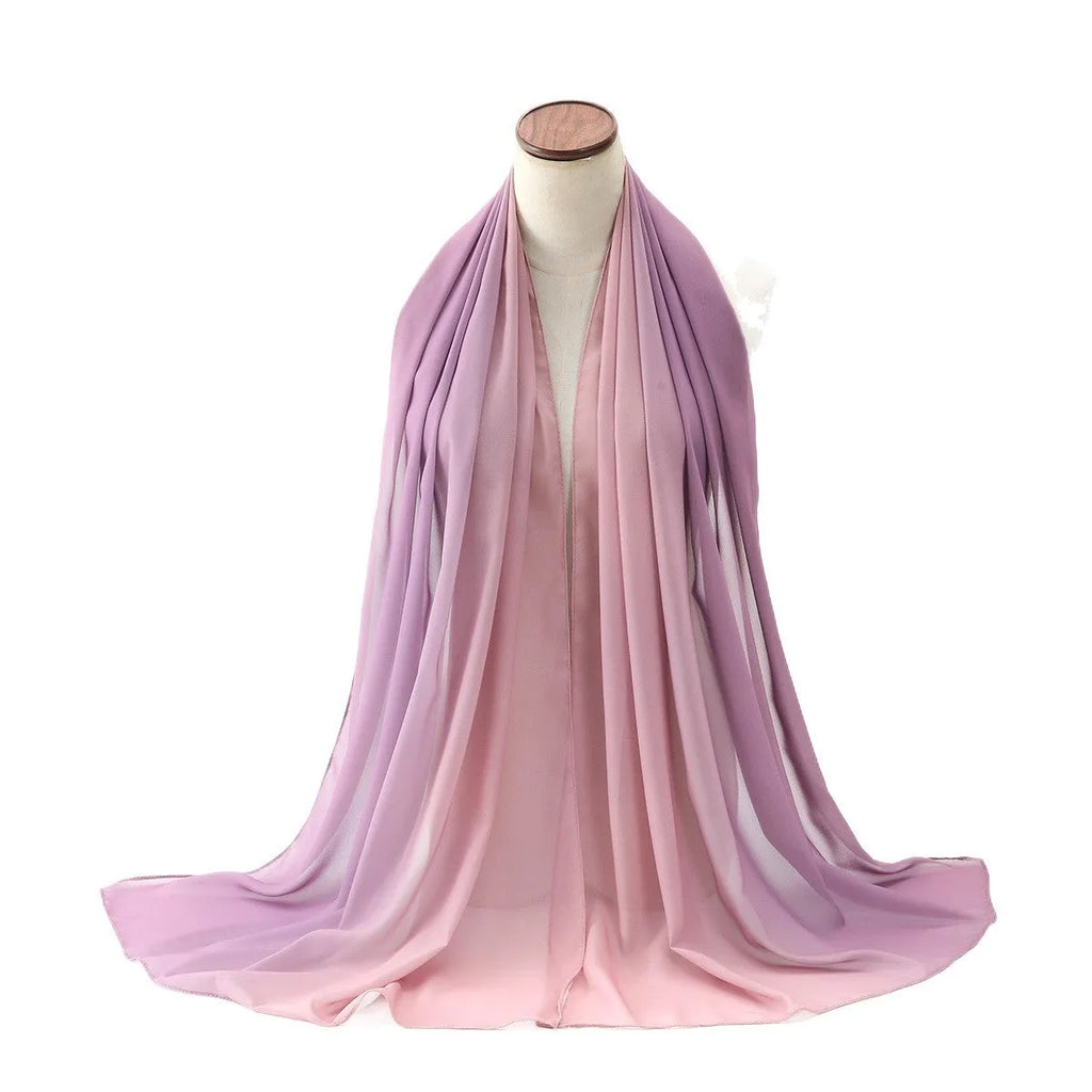 Women's chiffon bubble towel scarf in summer colours showing texture and length