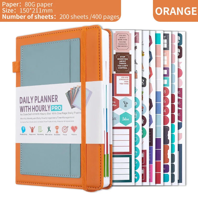 PU cover no-date notebook with thread binding showing 200 sheets of wood-free paper