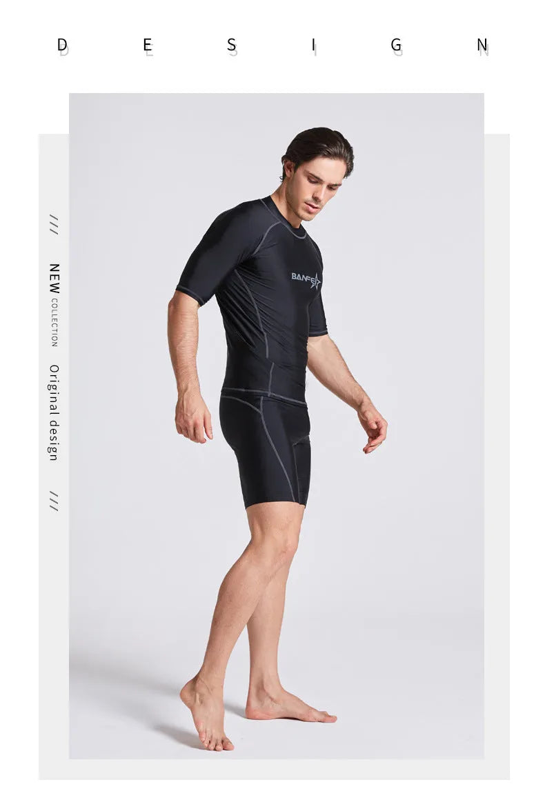 Men's quick-drying nylon swimsuit with half sleeves for swimming and water sports