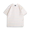Men's loose fit half sleeve round neck T-shirt in apricot colour with Asian sizing label