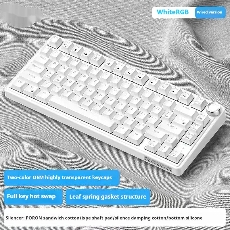 Wireless mechanical keyboard with RGB lighting and hot-swappable switches