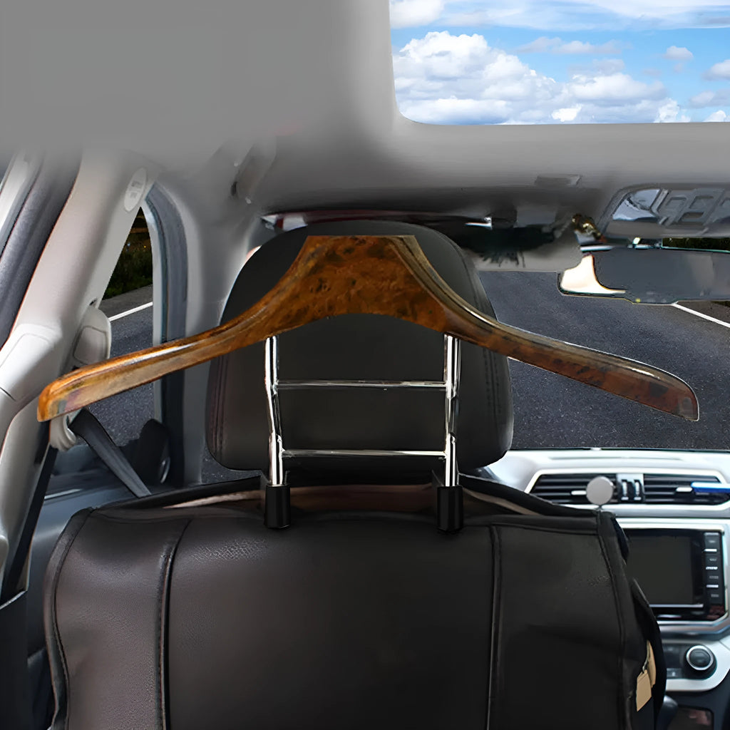 Wood yellow stainless steel car clothes hanger with detachable components measuring 46.5 x 23 cm