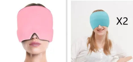 Black elastic gel cold compress eye mask for headache relief with measurements