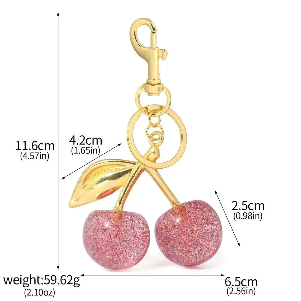 Zinc alloy 3D cherry key ring pendant with detachable chain in pink and red colour options