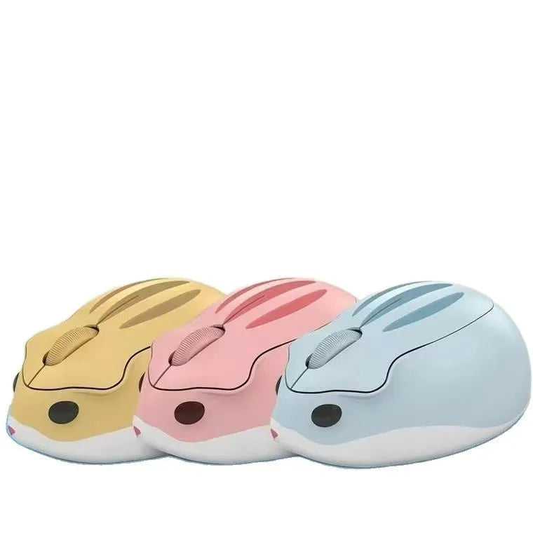 Hamster wireless mute Bluetooth mouse in yellow, pink and grey colour options showing compact ergonomic design
