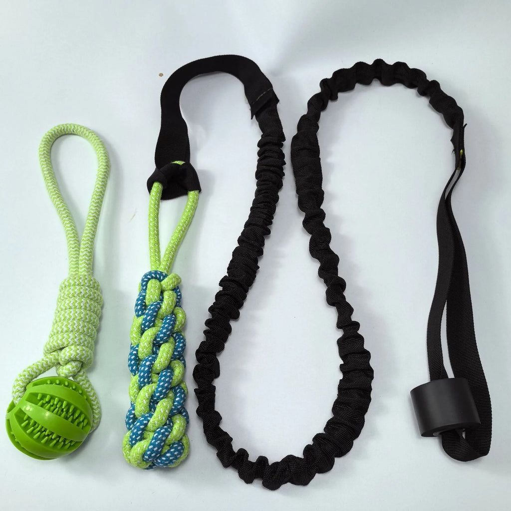 Green cotton rope dog tug toy with corncob design for bite and pull play