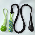 Green cotton rope dog tug toy with corncob design for bite and pull play