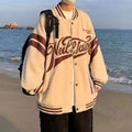 Men and women loose fit baseball style jacket with stand-up collar and colour block detailing in khaki