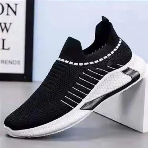Men's striped mesh sock shoes with flyknit upper and plastic sole in three colour options