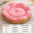 A thick brown grey rabbit plush round pet bed for cats, shown detached for washing.