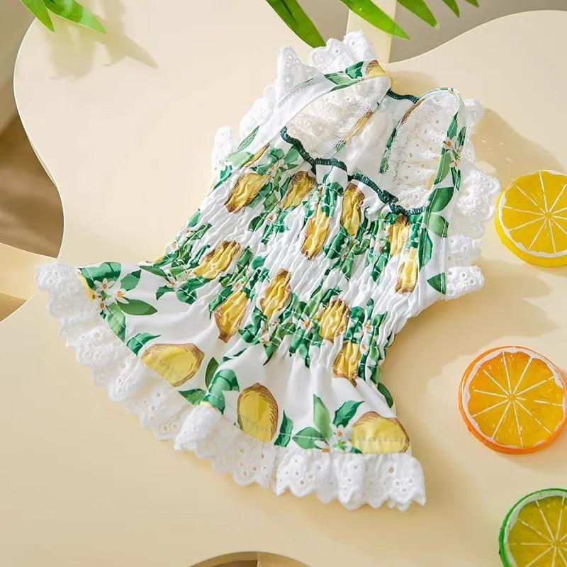 Rock yellow lemon polyester dog strap skirt showing Princess style design on mannequin