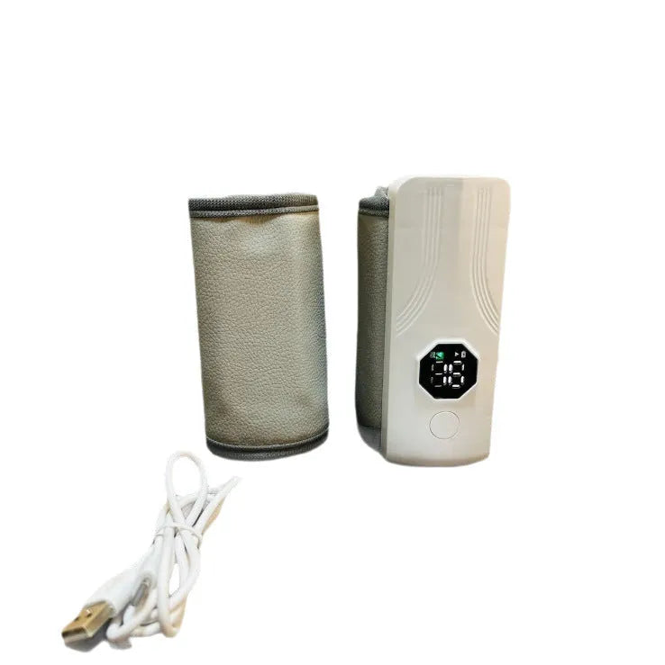 Grey and white car charger electric milk warmer with USB cable for portable baby bottle heating