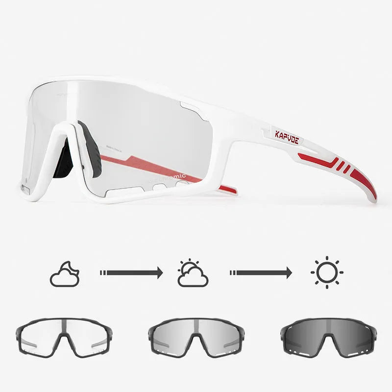 Photochromic sports sunglasses with semi-rimless TR90 frame for cycling.