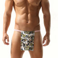 Cotton men triangle underwear in Army Green Camouflage print, mid-waist hip-lifting style on model