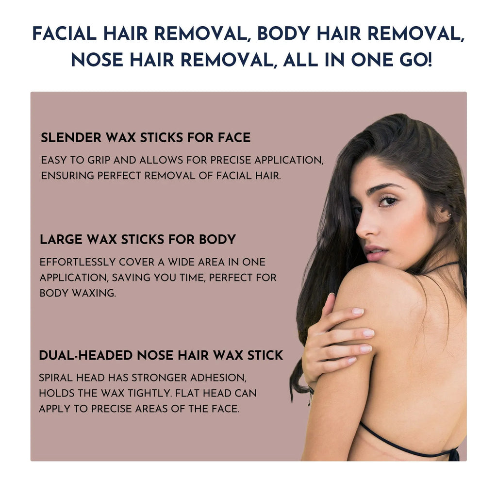Professional waxing kit with hard wax beans, pink wax warmer, applicator sticks, lotion and ice masks.