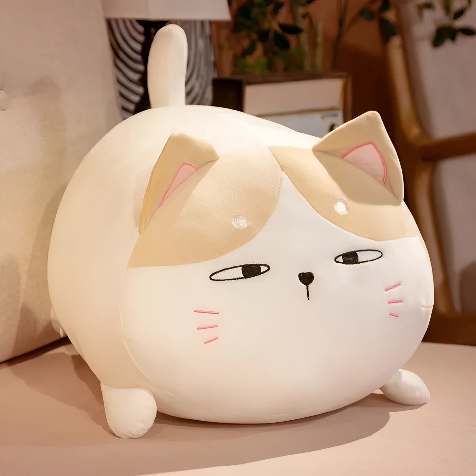 Cute cat doll plush toy in yellow with PP cotton filling, short plush fabric, 35cm size