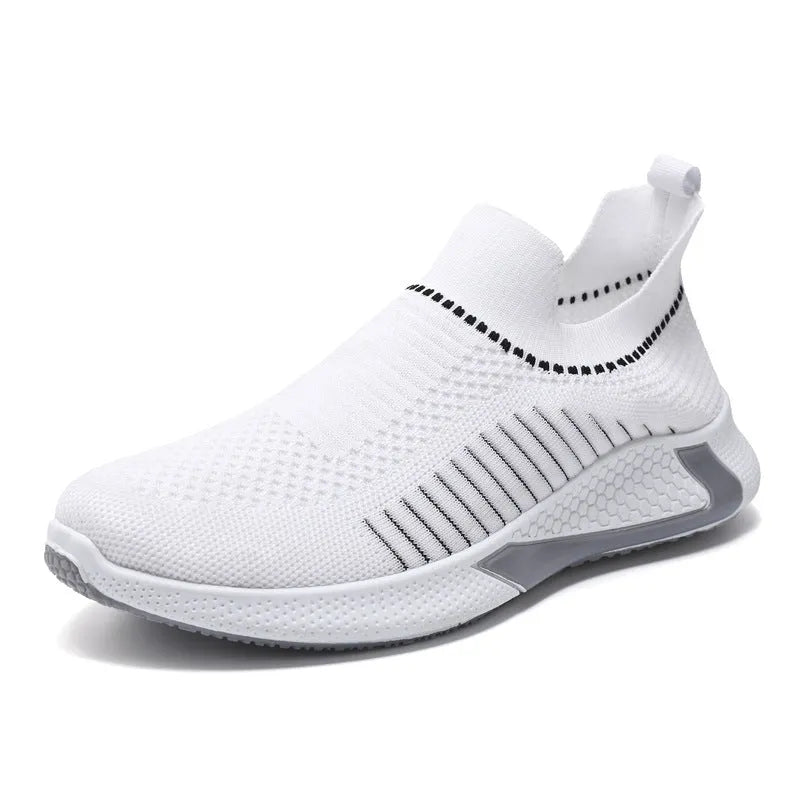 Men's striped mesh sock shoes with flyknit upper and plastic sole in three colour options