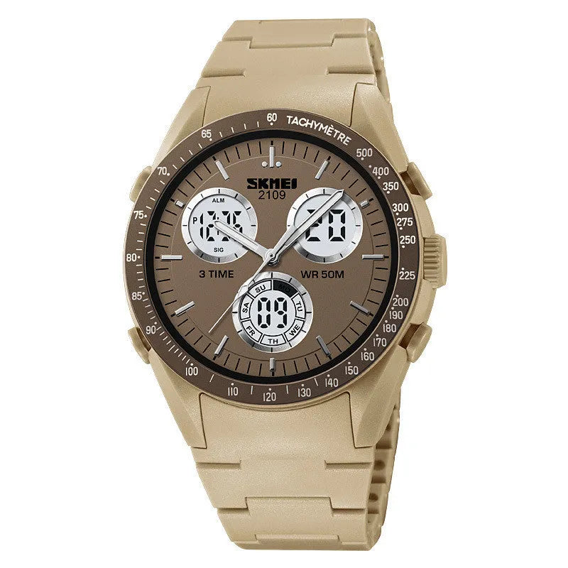 Digital casual watch with a black camouflage TPU strap and resin lens showing time on display.