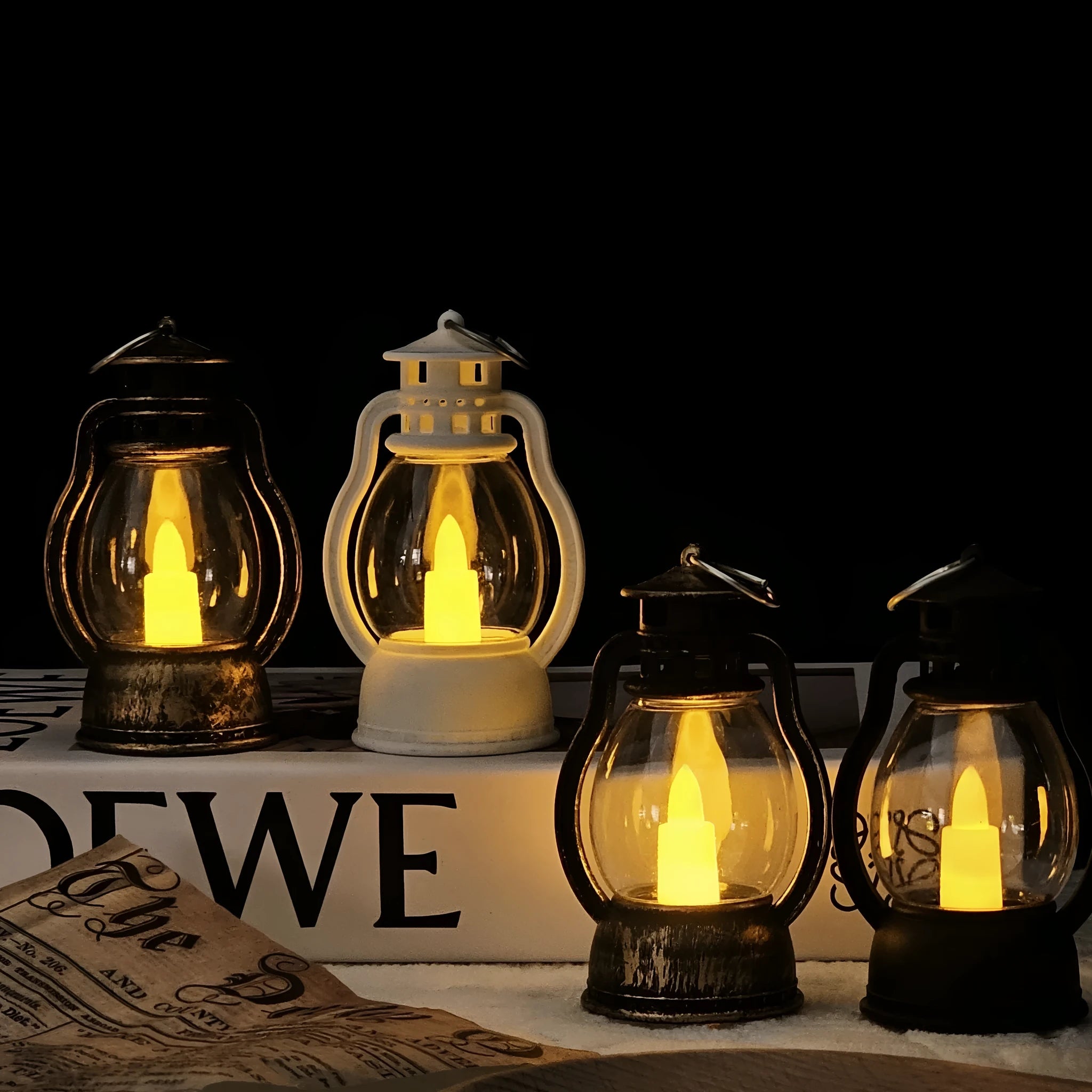 Creative electronic candle craft barn lantern layout decoration in black PP material for bar hotel use