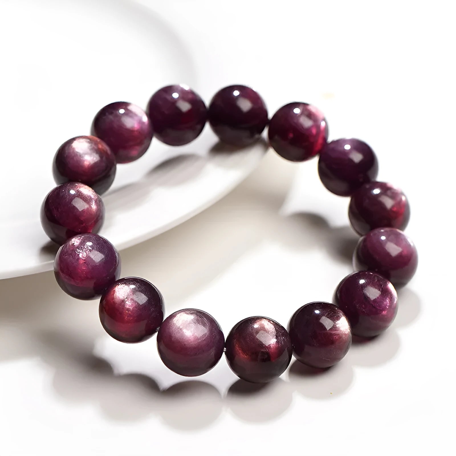Natural purple lepidolite crystal bracelet with polished round beads in geometry style
