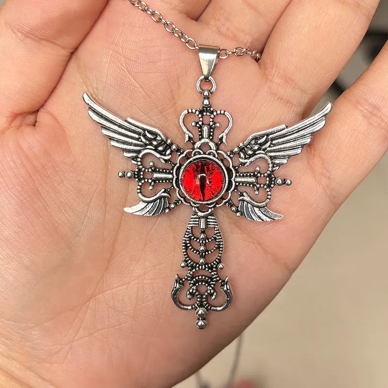 Alloy devil wings cross necklace pendant with geometric design in multiple colour options