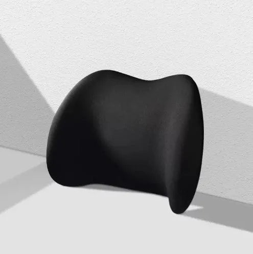 Black memory cotton car headrest and back cushion set for neck and waist support.