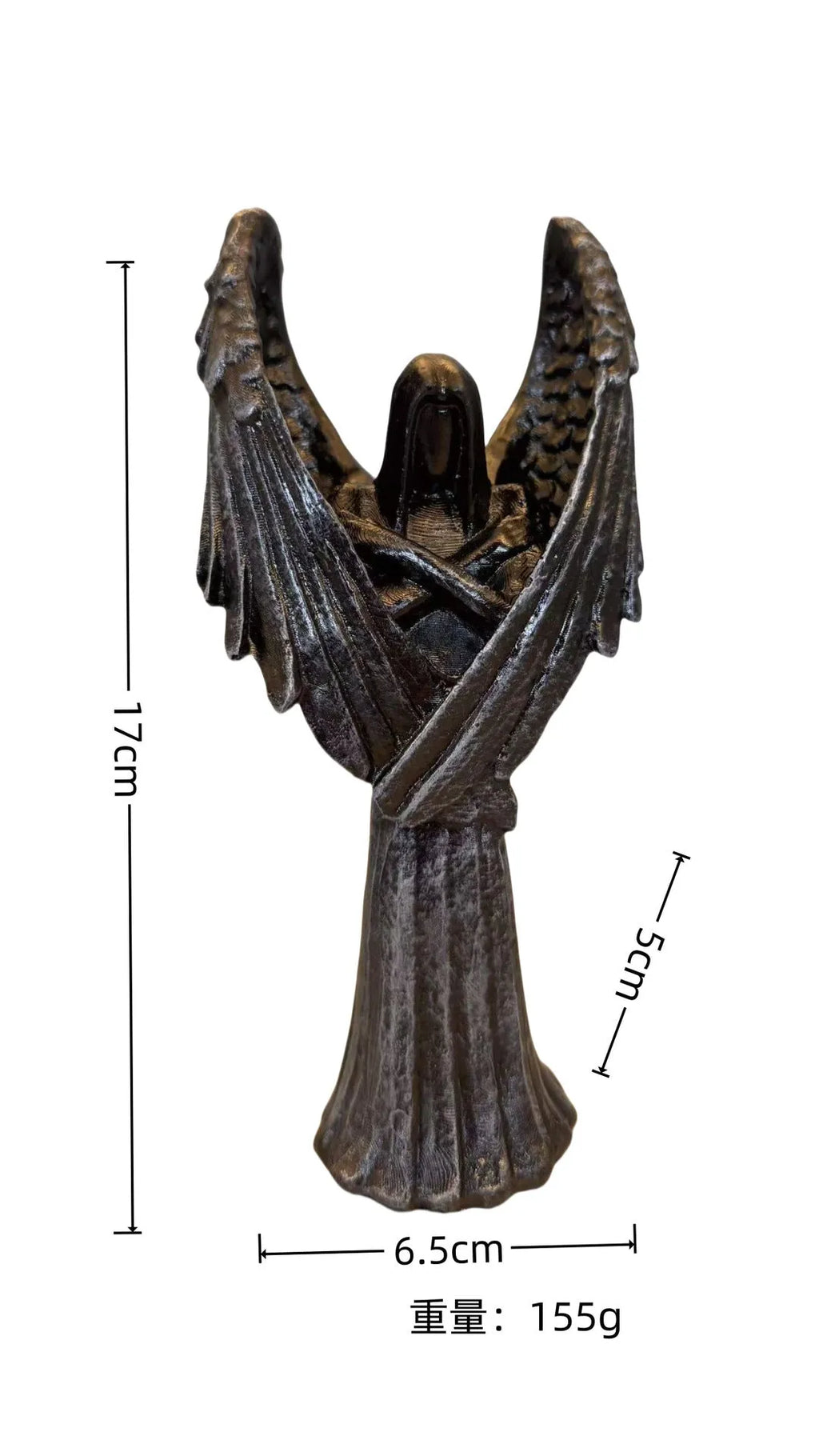 Dark angel resin statue ornament on display, measuring 17 cm in height.