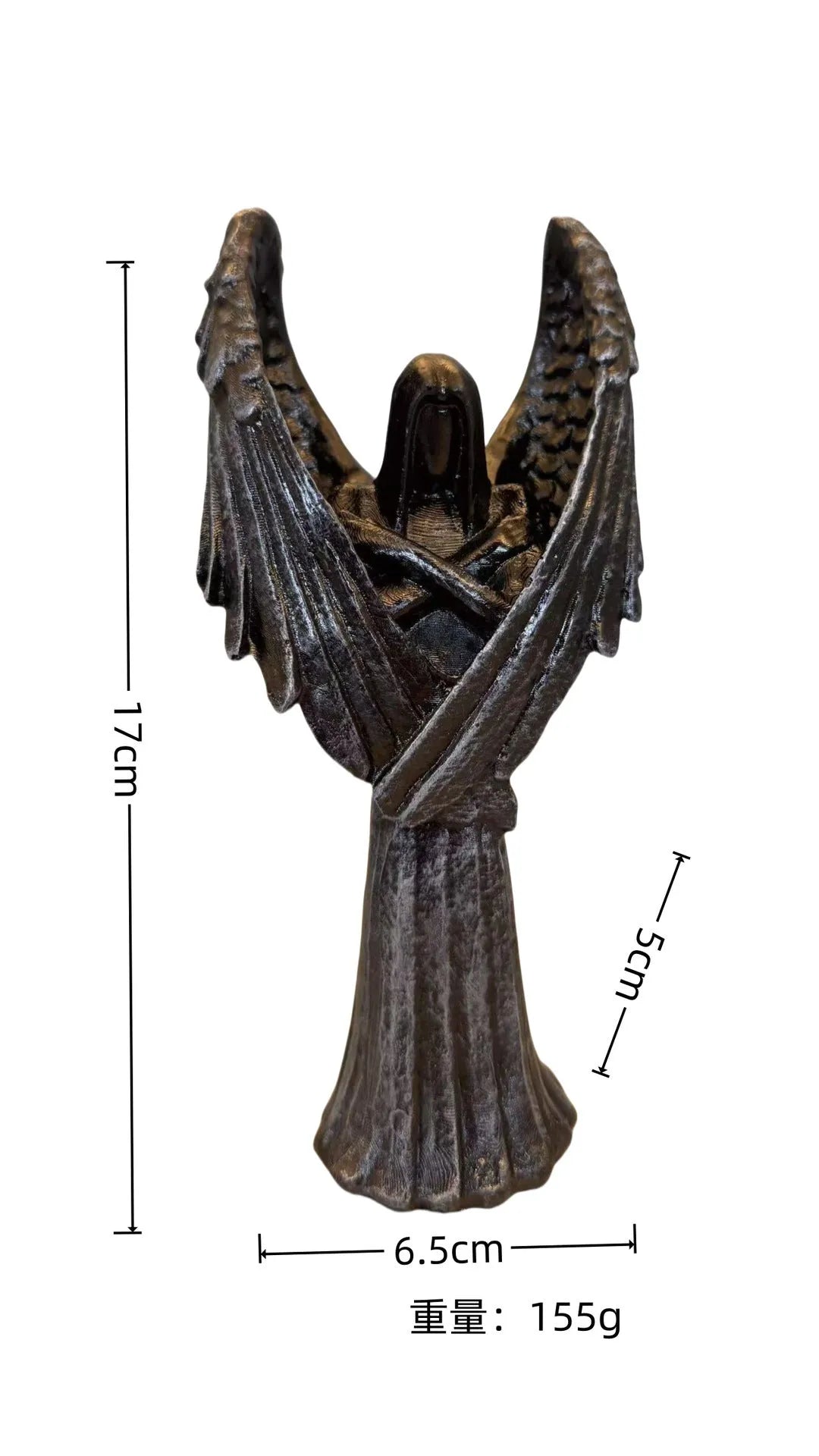 Dark angel resin statue ornament on display, measuring 17 cm in height.