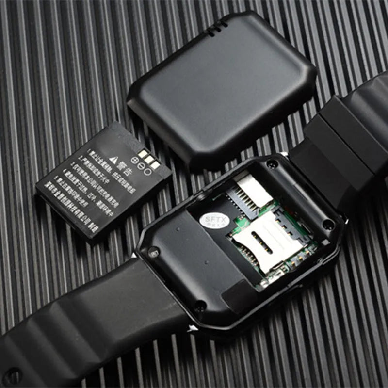 Smart watch with touch screen showing time display, worn on wrist with adjustable strap, for Bluetooth calling.