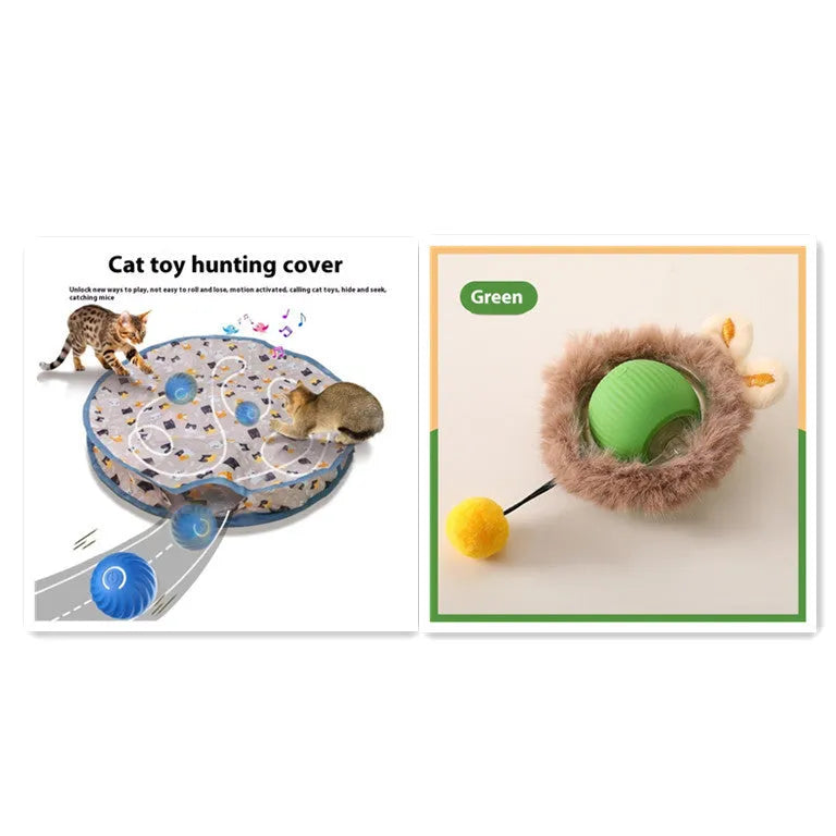 Silicone rolling cat toy ball available in red, green, and grey colours