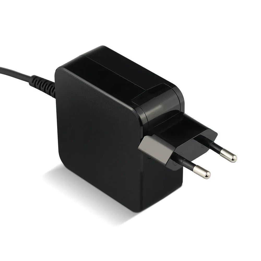 Black 45W laptop adapter with DC connector and EU/US plug compatibility