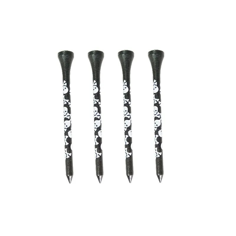Bamboo golf dowel pins with black skull print in 70mm and 83mm lengths