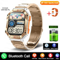 Android smart watch with GPS on wrist, showing titanium alloy case and black camouflage strap.