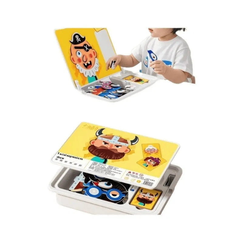 Magnetic puzzle building blocks set with paper tiles and illustrated themes including dinosaur world for infant early learning