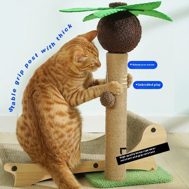 Wooden beach chair cat nest with integrated scratch board and climbing frame.