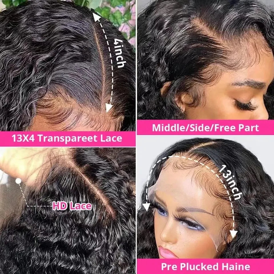 Long curly lace wig headgear in natural soft look with side bangs, black colour, 12-32 inches length options