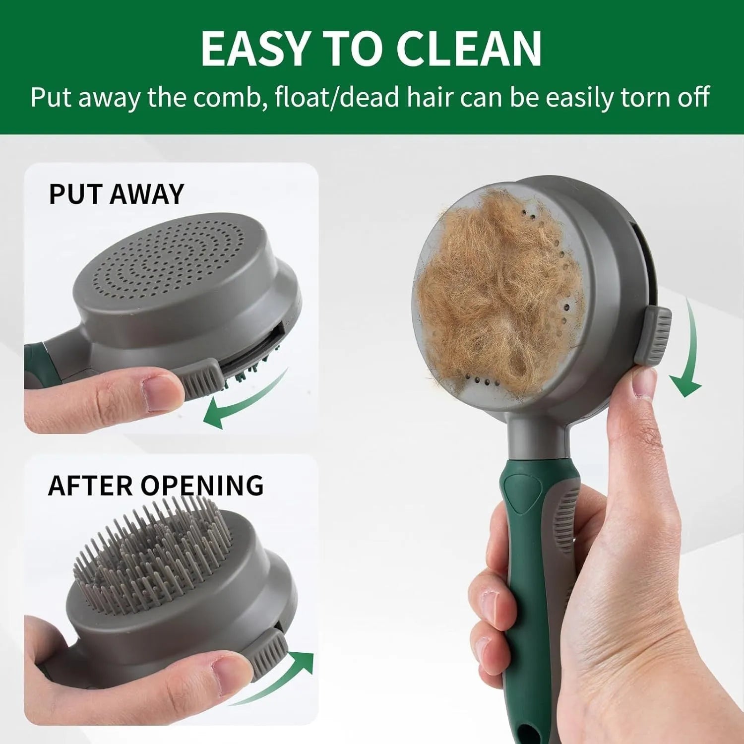 Green and pink dual-sided pet grooming brush showing slicker brush and silicone massager sides.