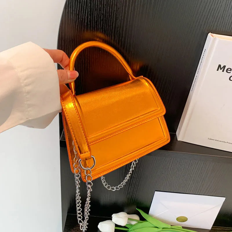 PU leather retro crossbody bag in horizontal square shape with sewing line detail