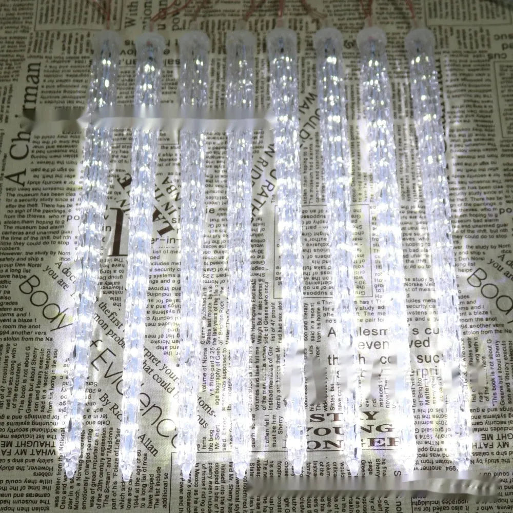 LED ice cone shaped meteor shower solar Christmas ornamental festoon lamp with plastic shell