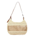 Women's khaki straw cross body bag with sandwich pockets in horizontal square shape