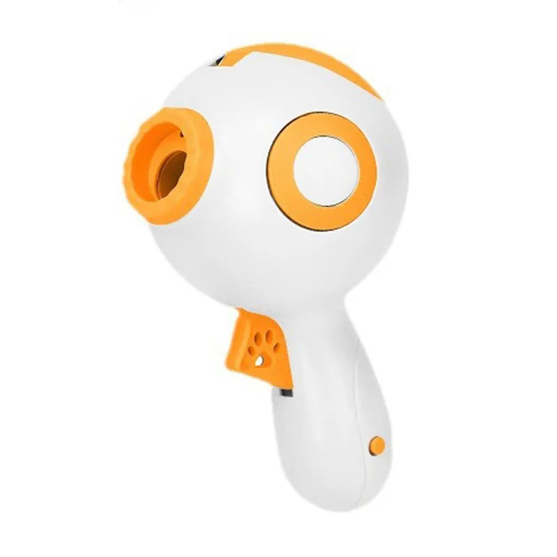 Green orange pink dog treat launcher toy measuring 15.5cm x 9cm x 8.5cm