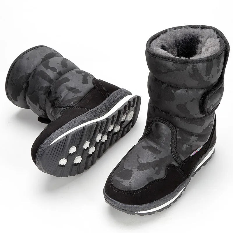 Children's waterproof fleece-lined mid-top snow boots with slip-resistant rubber sole, sizes 25-41, multiple colours