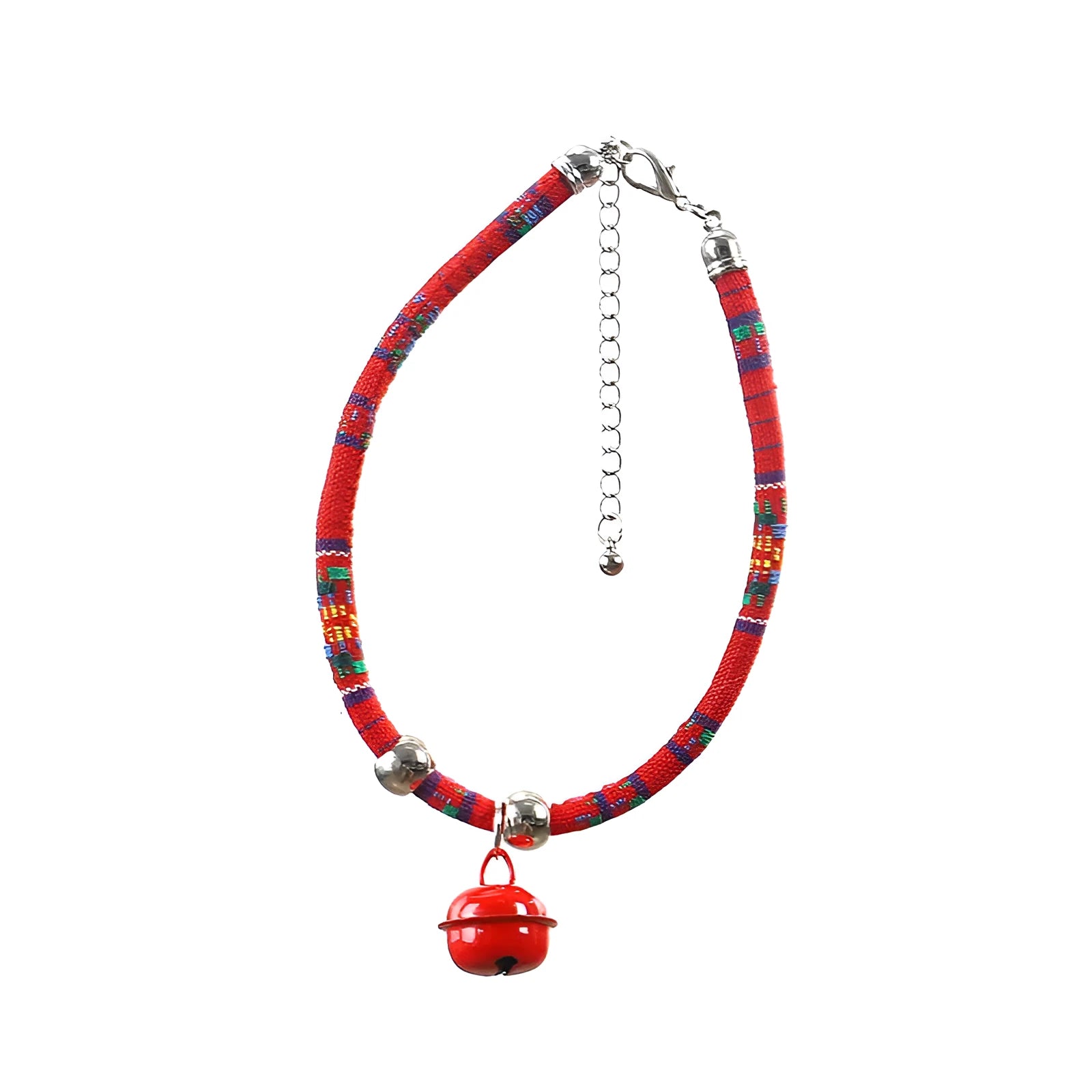Ethnic-style adjustable pet collar with bell decoration in multiple colour options