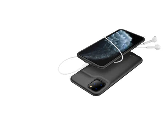 Shockproof silicone iPhone charging case with extended battery in black, blue, pink or white colours
