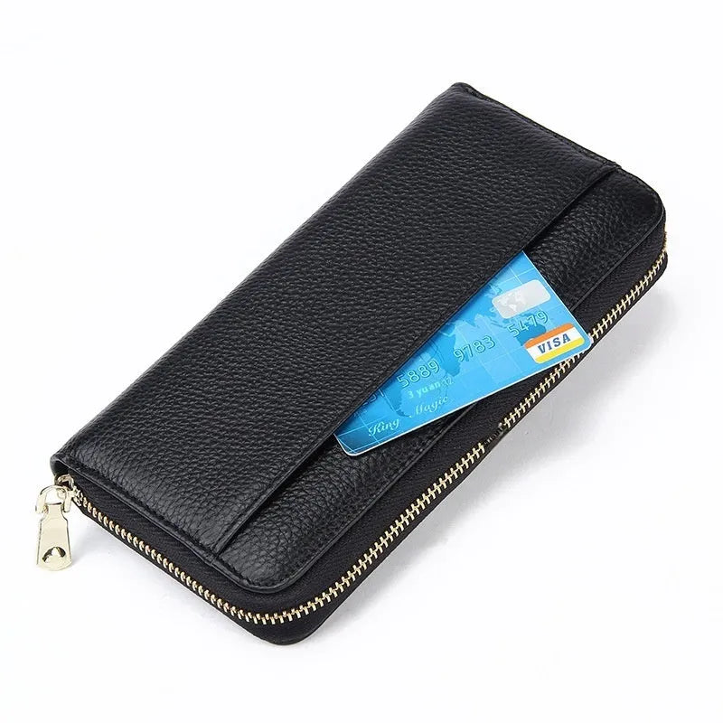 Genuine leather long wallet for women with anti-theft card slot in multiple colour options