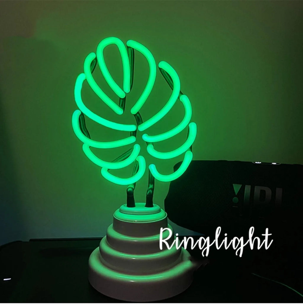 White tube bamboo shape desktop lamp with green LED lighting in two size options